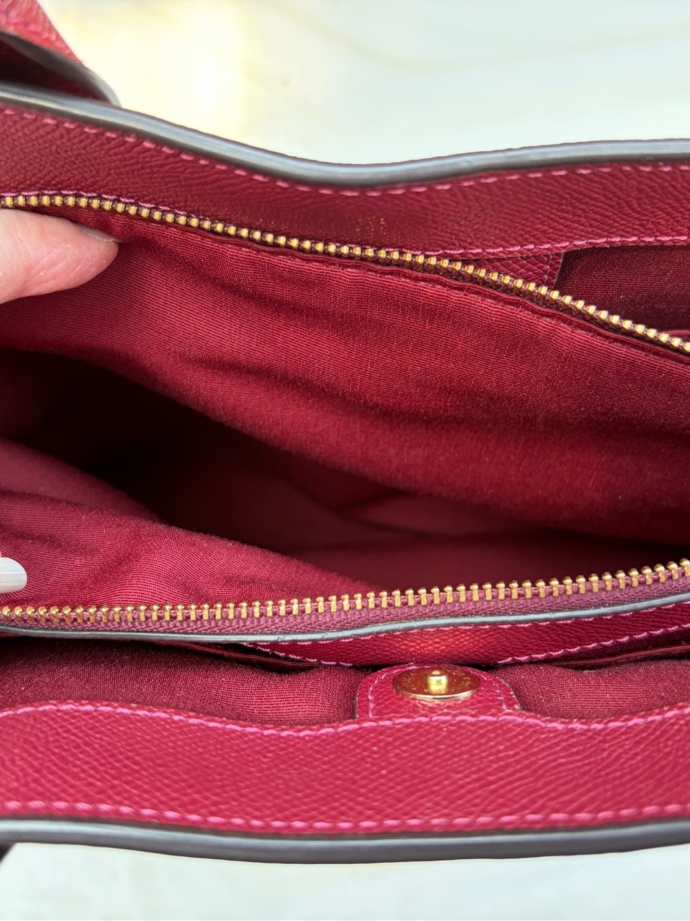 Coach Dark Cherry Red Leather Tote with Gold Hardware - Picture 6 of 16